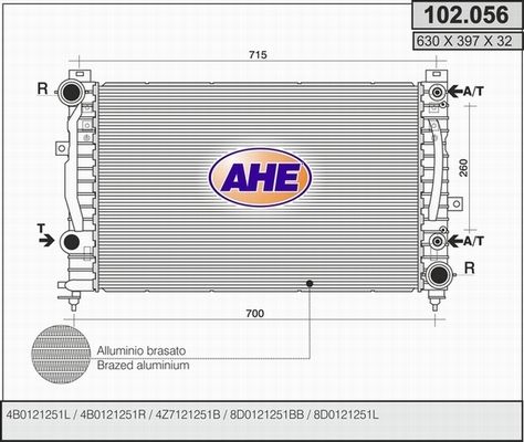 AHE Радиатор, охлаждение двигателя 102.056