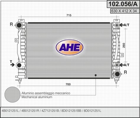 AHE Радиатор, охлаждение двигателя 102.056/A