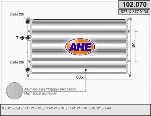 AHE Радиатор, охлаждение двигателя 102.070