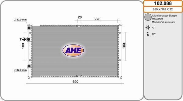 AHE Радиатор, охлаждение двигателя 102.088