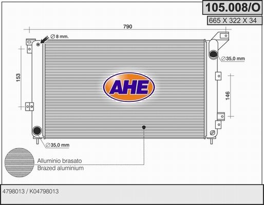 AHE Радиатор, охлаждение двигателя 105.008/O