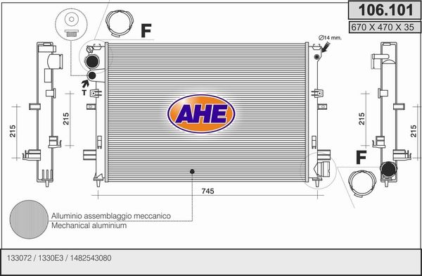 AHE Радиатор, охлаждение двигателя 106.101