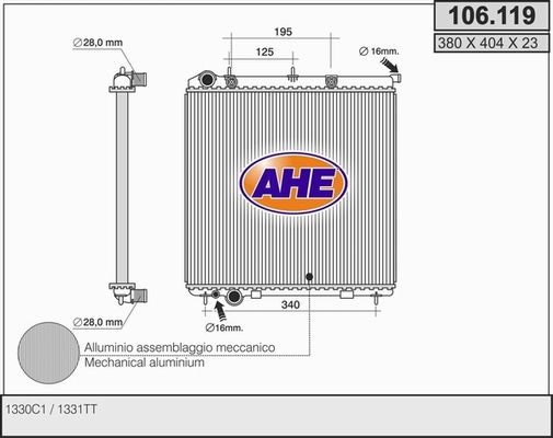 AHE Радиатор, охлаждение двигателя 106.119