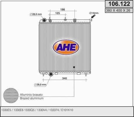 AHE Радиатор, охлаждение двигателя 106.122