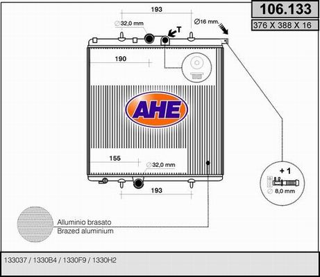 AHE Радиатор, охлаждение двигателя 106.133