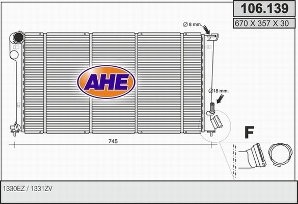 AHE Радиатор, охлаждение двигателя 106.139