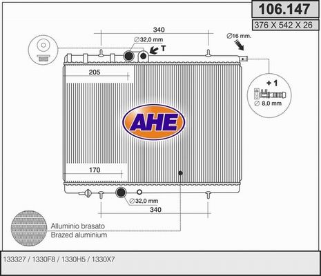 AHE Радиатор, охлаждение двигателя 106.147