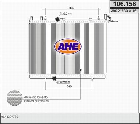 AHE Радиатор, охлаждение двигателя 106.156