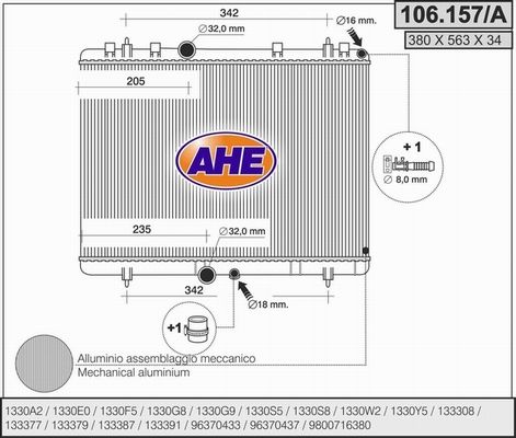 AHE Радиатор, охлаждение двигателя 106.157/A