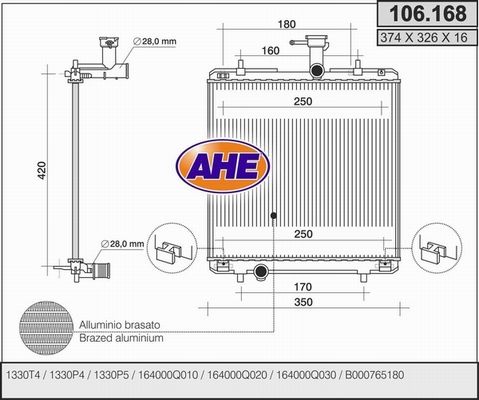 AHE Радиатор, охлаждение двигателя 106.168