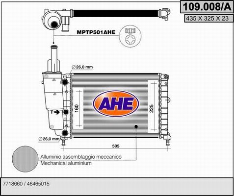 AHE Радиатор, охлаждение двигателя 109.008/A