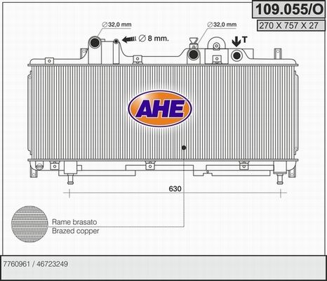AHE Радиатор, охлаждение двигателя 109.055/O