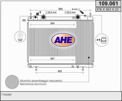 AHE Радиатор, охлаждение двигателя 109.061