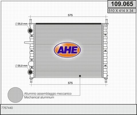 AHE Радиатор, охлаждение двигателя 109.065