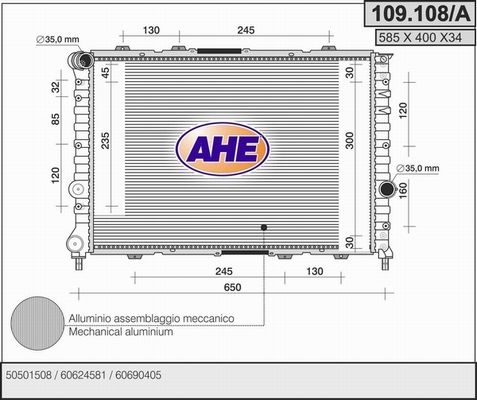 AHE Радиатор, охлаждение двигателя 109.108/A