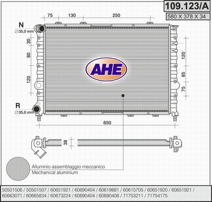 AHE Радиатор, охлаждение двигателя 109.123/A
