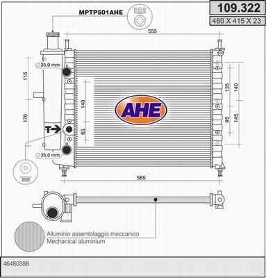 AHE Радиатор, охлаждение двигателя 109.322