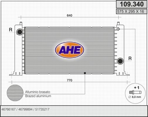 AHE Радиатор, охлаждение двигателя 109.340