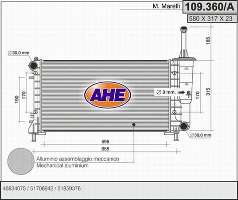 AHE Радиатор, охлаждение двигателя 109.360/A