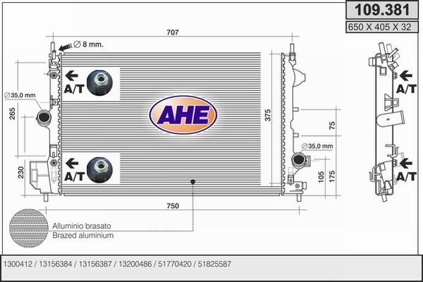 AHE Радиатор, охлаждение двигателя 109.381