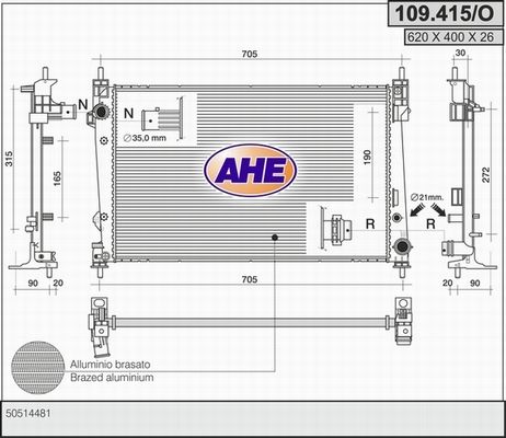 AHE Радиатор, охлаждение двигателя 109.415/O