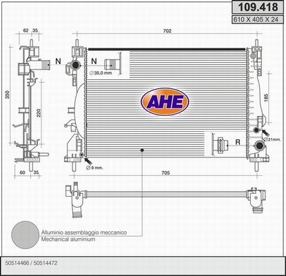 AHE Радиатор, охлаждение двигателя 109.418