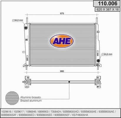 AHE Радиатор, охлаждение двигателя 110.006