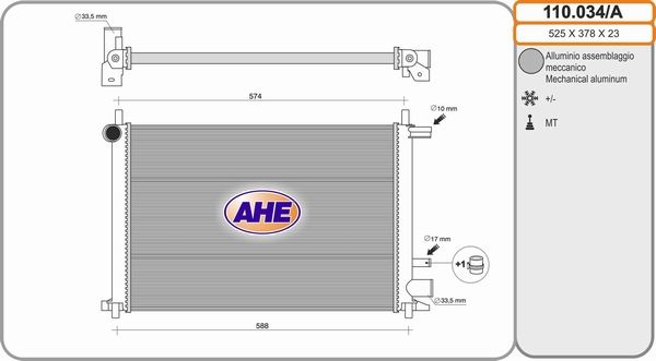 AHE Радиатор, охлаждение двигателя 110.034/A
