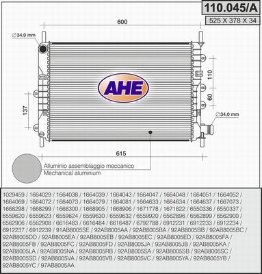 AHE Радиатор, охлаждение двигателя 110.045/A