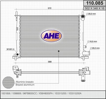 AHE Радиатор, охлаждение двигателя 110.085