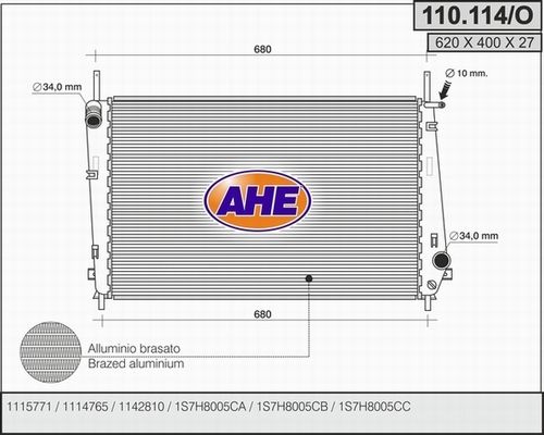 AHE Radiators, Motora dzesēšanas sistēma 110.114/O