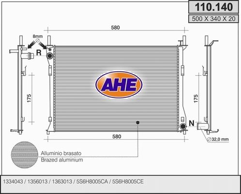 AHE Радиатор, охлаждение двигателя 110.140