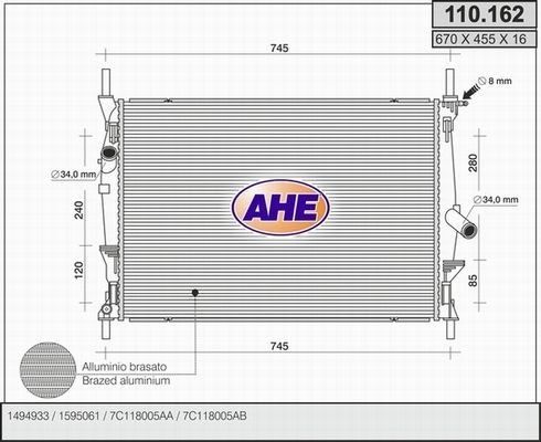 AHE Радиатор, охлаждение двигателя 110.162