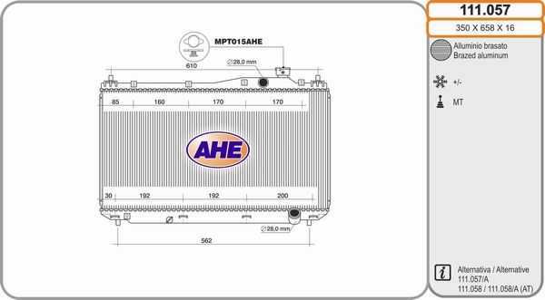 AHE Радиатор, охлаждение двигателя 111.057