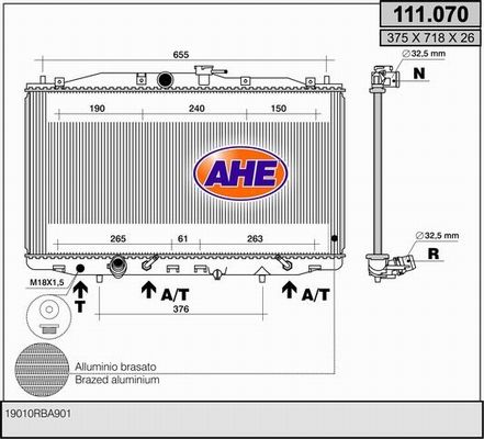 AHE Радиатор, охлаждение двигателя 111.070