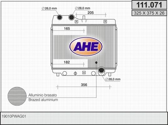 AHE Радиатор, охлаждение двигателя 111.071