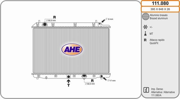 AHE Радиатор, охлаждение двигателя 111.080