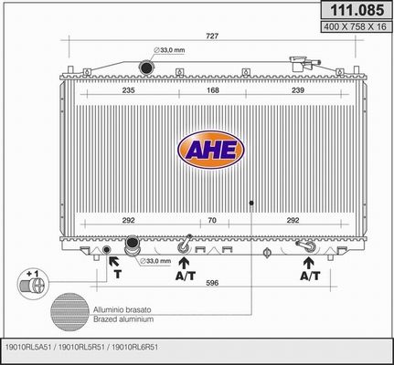 AHE Радиатор, охлаждение двигателя 111.085