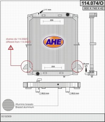 AHE Радиатор, охлаждение двигателя 114.074/O