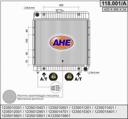 AHE Радиатор, охлаждение двигателя 118.001/A