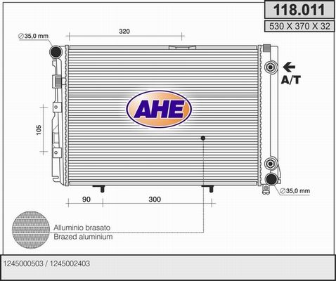 AHE Радиатор, охлаждение двигателя 118.011