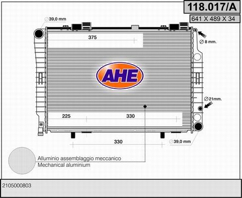 AHE Радиатор, охлаждение двигателя 118.017/A