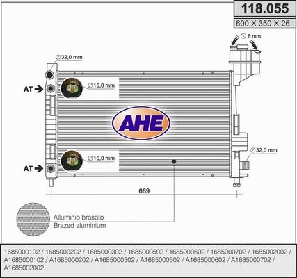 AHE Радиатор, охлаждение двигателя 118.055