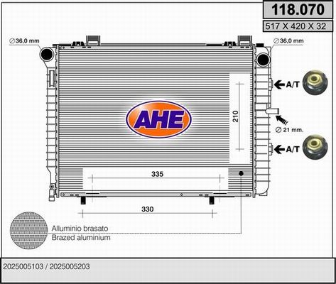 AHE Радиатор, охлаждение двигателя 118.070