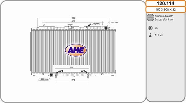 AHE Радиатор, охлаждение двигателя 120.114