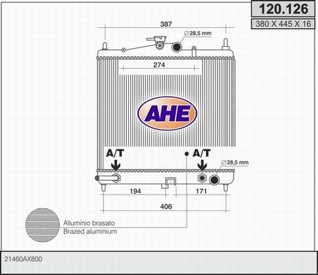 AHE Радиатор, охлаждение двигателя 120.126