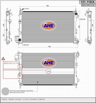 AHE Радиатор, охлаждение двигателя 121.110/A