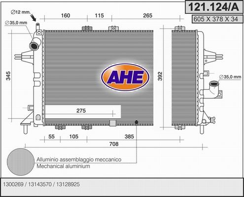 AHE Радиатор, охлаждение двигателя 121.124/A