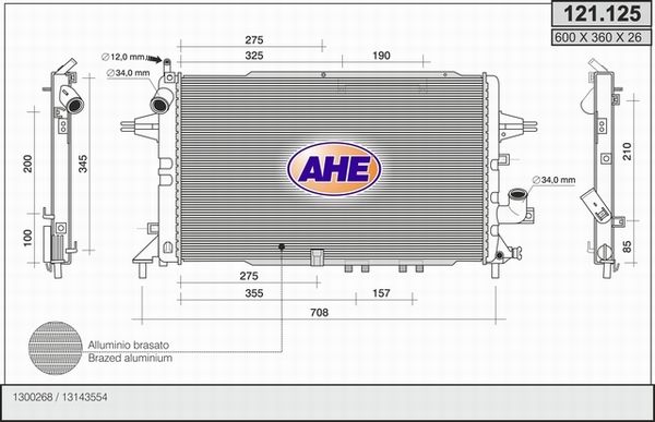 AHE Радиатор, охлаждение двигателя 121.125