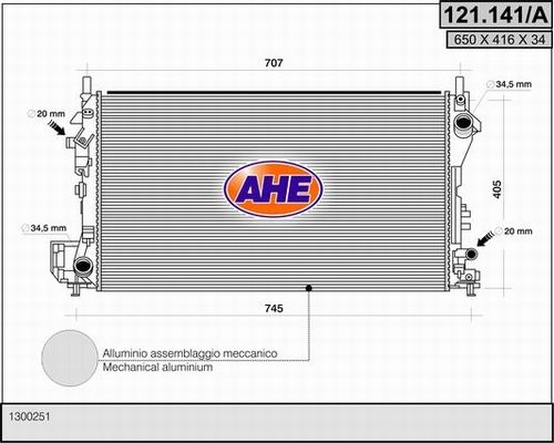 AHE Радиатор, охлаждение двигателя 121.141/A